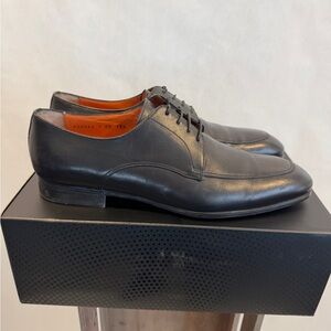 Santoni Black Leather Dress Shoes